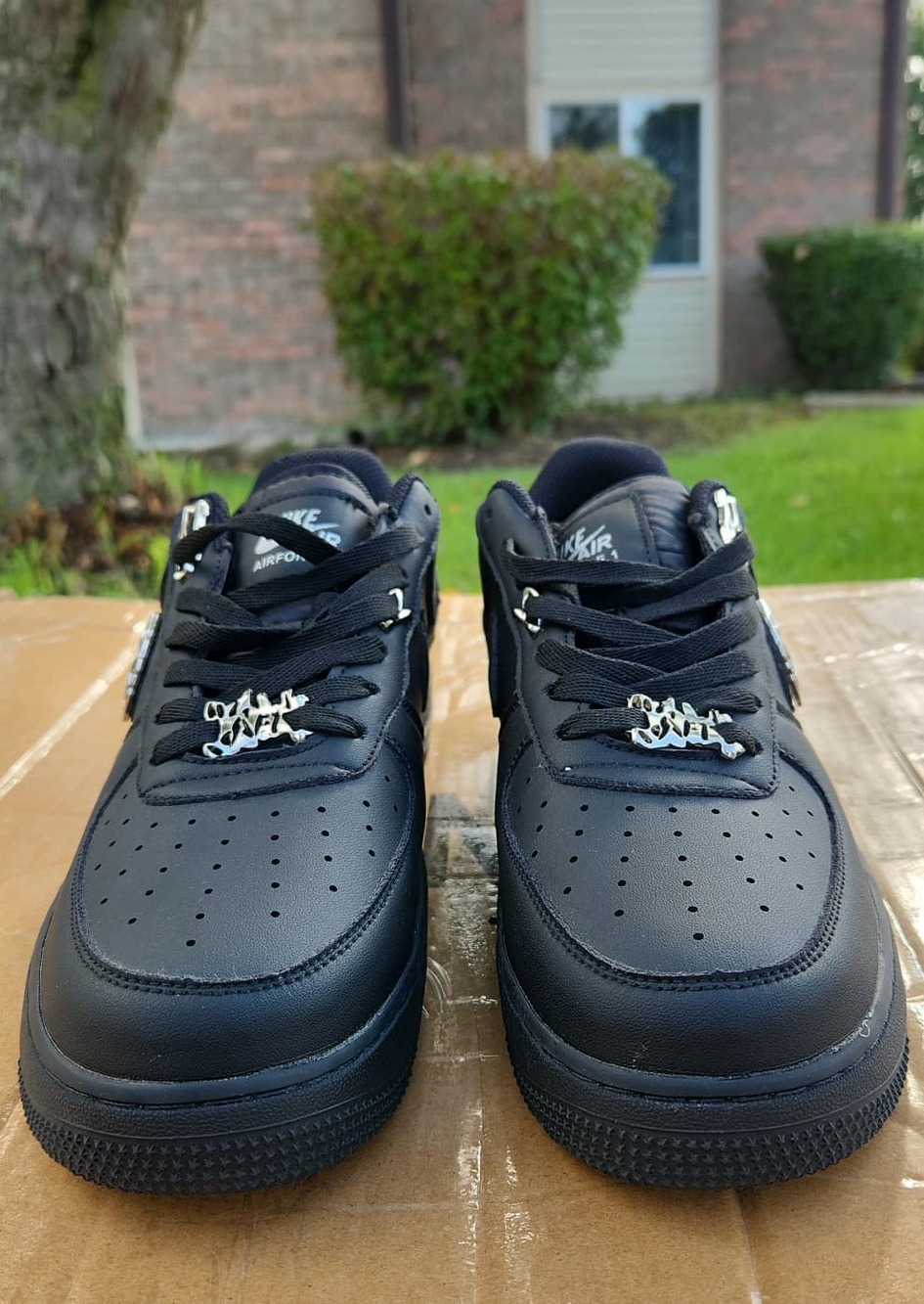 Brand New Men's All-Black Low-Top Sneakers with Silver Skeleton Detail